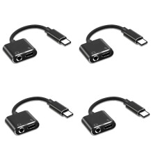 4X 2 In1 Type-C to 3.5mm Headphone Jack Adaptor/Connector Charger, Earphone Aux Audio & Charge Adaptor Black