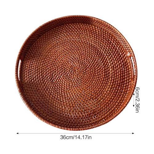 (Brown, 36cm) Handwoven Rattan Fruit Basket Kitchen Decor 1