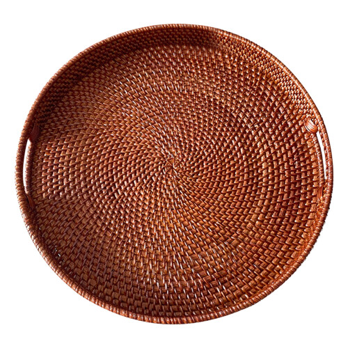 (Brown, 36cm) Handwoven Rattan Fruit Basket Kitchen Decor 2