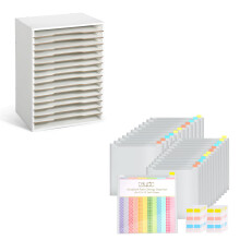 15 Slot Paper Organizer Storage Shelf, Adjustable Wood Rack with Extraction Slot for 12x12 Scrapbook Paper