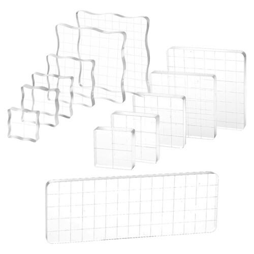 12Pcs Acrylic Stamp Block Clear Stamping Blocks Tools Set Assorted Sizes Stamp Blocks with Grid Lines for Crafts