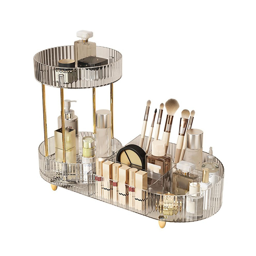 Tlily Rotating Makeup Organizer For Vanity, 2 Tier Perfume Cosmetic Skincare Organizers With Makeup Brush Holder Transparent