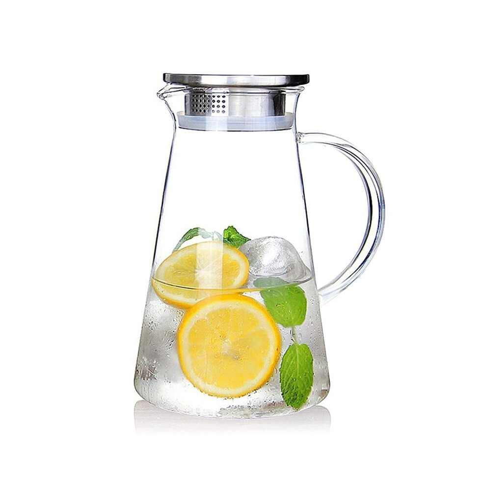 1.8 Liter Glass Pitcher With Lid, Easy Clean Heat Glass Water Carafe For Hot/Cold Beverages Cold Brew,Tea Juice 6032657335109