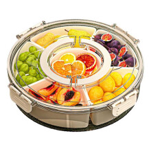 Six Grids Multi Compartment Fruit Tray Round Snack Box for Home Organization Clear Divided Rotating Serving Tray