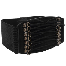 SODIAL(R) Femmes Rivet elastique Boucle Large taille Ceinture (Noir)