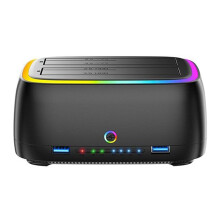 Dual-Bay RGB Hard Drive Station HUB/TF/ USB3.0 to Type-C HDD Docking Station for 2.5/3.5 Inch HDD/SSD EU Plug