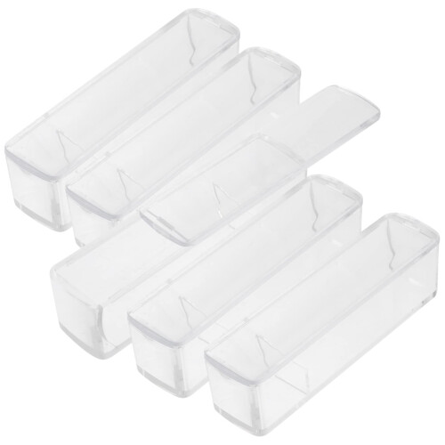 Office Stamp Storage Box 5 Pack Clear Plastic Organizer Container for Desk with Smooth Sliding Access