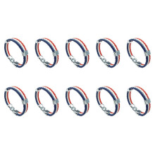 10X Schmuck Armband, Frankreich Franzoesisch Flagge Armreif, Leder Legierung, Fuer Herren Damen, Weiss Rot Blau(Breite 14mm,Laenge 23cm)
