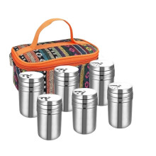 6Pcs Stainless Steel Spice Shaker, Camping Spice Kit with Travel Bag,Salt and Pepper Shakers for Salt Sugar Dry Spice