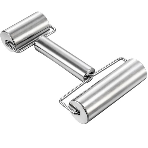 Pizza Roller Stainless Steel Small Rolling Pin, Smooth Non Stick Dough Roller Set, Metal Kitchen Utensils for Baking