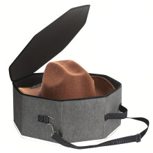 Faltbare, Achteckige Hutschachtel für Cowboyhüte mit Breiter Krempe, Strapazierfähiges Material mit Klappdeckel, Grau