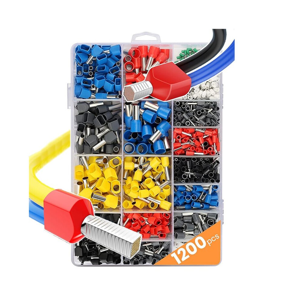 1200Pcs Insulated Tubular Terminal Wire End Pressed Crimping Terminal Kit Wire Ferrules Connectors Terminals Cables 4712075859457