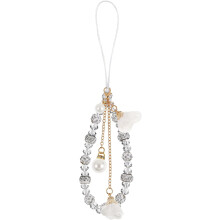 Crystal Flower Phone Wrist Strap White, AntiSlip Mobile Phone Lanyard with Elegant Pendant Decoration
