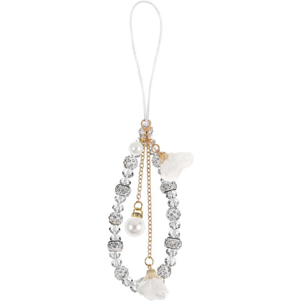 Crystal Flower Phone Wrist Strap Antislip Mobile Phone Lanyard With Elegant Pendant Decoration White 9771547303930