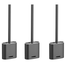 3X Premium Silicone Toilet Brush - Grey - Toilet Brush Holder with Wall Mounting & Turbo Drying