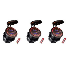 3X QC 3.0 Dual USB Charger Socket,Waterproof 12V/24V USB Outlet with Touch- for Car, Marine,Boat,RV,Motorcycle,Red