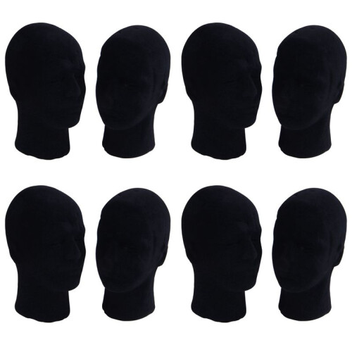 Polystyrene Black Foam Men Model Mannequin  Dummy Stand Shop Display Hat, 8 X BLACK