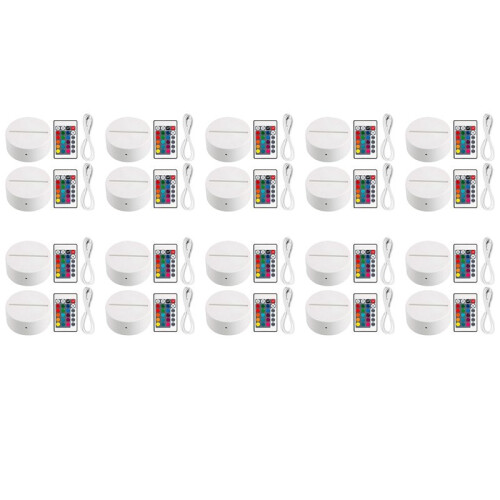 20 Pack 3D Night LED Light Lamp Base + Remote Control + USB Cable, 16 Colors Light Show Display Stand for Acrylic White