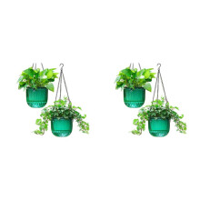 4 Pack Self Watering Planters Indoor Hanging Flower Pots, 6.5 Inch Outdoor Hanging Plant Pot Basket (Emerald)