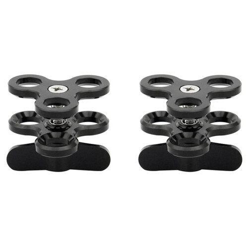 2X  Clamp 3 Holes Diving Lights Arm  Butterfly Clip Mount Bracket for Action Camera Flashlight Tripod,Black