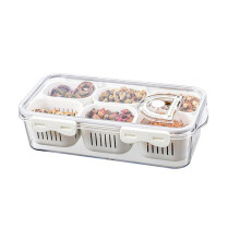 Divided Food Serving Tray with Lids Stackable Snackle Box with 6 Dividers Fruit&Veggie Storage Container for Fridge