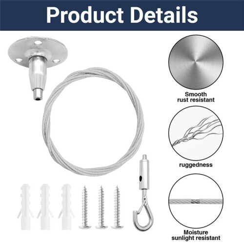 4 Pack 6ft Ceiling Sign Hanger Wire Kit, 2m Adjustable Suspension Hanging Cable Wire with Hook Wall Mount Cable