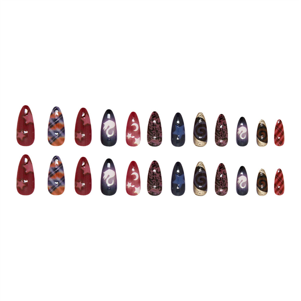 Dcph-Clothing 24Pcs Star Moon Fake Nails, Long Lasting & Waterproof