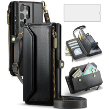 Wallet Case Zipper Leather Cover RFID Blocking with Card Holder and Strap for Samsung Galaxy S25 Ultra