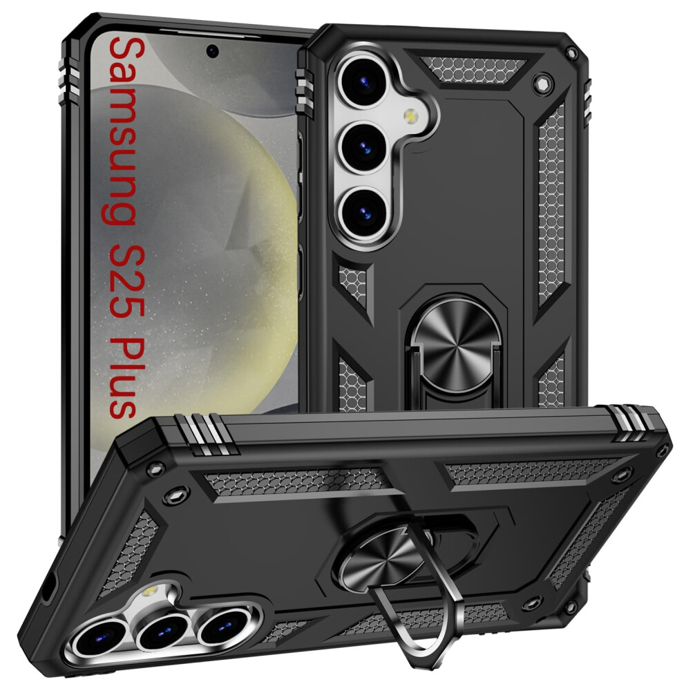 Case With Ring Kickstand, MilitaryâGrade Shockproof Rugged Protective Cover For Samsung Galaxy S25 Plus Black 9092120934236
