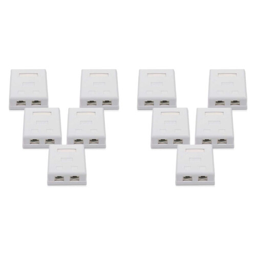 10X RJ45 Network Socket - Shielded Surface Mounted Double Wall Socket with CAT6A Ethernet LAN Cable Port