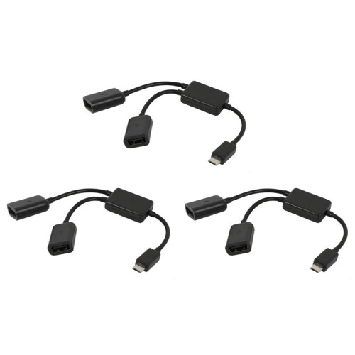 3X Micro-USB Host Cable,Micro-USB Male to 2X Type A Dual USB Female OTG Adapter Converter Hub for Android Tablet Pc