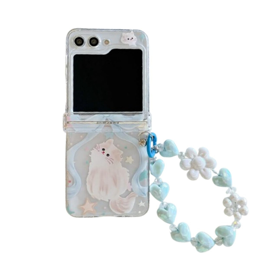 Shockproof Case With Chain, Cute Cat Cover, Hard Protective Shell For Women For Galaxy Z Flip 6 And Z Flip 7 Fe Blue 9073542448075