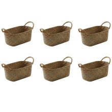6X Handmade Woven Storage Basket Straw Food Container Makeup Organizer Rattan Breadfruit Case Holder(S,24X15X9cm)
