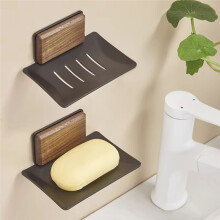 Wall-Mounted Soap Dish Holder, Aluminum & Wood, Free-Punch Installation for Bathroom & Kitchen, Sponge Organizer