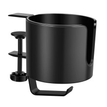Desk Cup Holder Table Universal Adjustable Pgraded Arm Clamp Nonslip Storage Rack Clip  Coffee Bottles with Hook Black