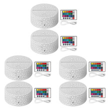 6 Pack 3D Night LED Light Lamp Base + Remote Control + USB Cable, 16 Colors Light Show Display Stand for Acrylic Cracked