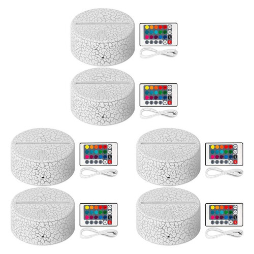 6 Pack 3D Night LED Light Lamp Base + Remote Control + USB Cable, 16 Colors Light Show Display Stand for Acrylic Cracked 1