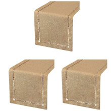3X Sciarpe da Comò Runner da Tavolo da Pranzo Orlate A Mano, Intreccio di Fili D'Argento (Beige Scuro, 12 X 72 Runner)