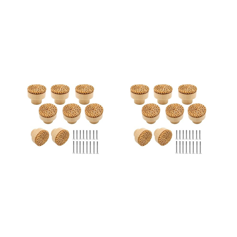 Typecat 16 Pack Boho Rattan Knobs For Dresser Drawers Wood Cabinet Knobs For Wicker Decor Boho Rattan Drawer Pulls (Natural)