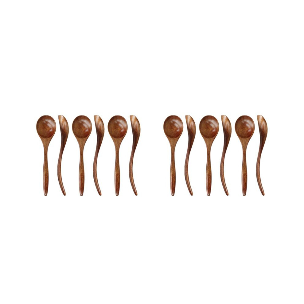 Wooden Spoons For Eating, 12 Pieces Natural Wood Eating Spoon, 7 Inch Eco-Friendly Handmade Teaspoon For Dinner 6032010330598