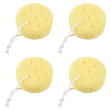 4X Yellow Round Bath Body Shower Soft Sponge W Hanging Loop