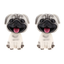 2X Harts SöT Bobble Hund Bobbing Valp Figurine Leksak Hem Hem/Bil InstrumentbräDa för Bil Fordonsdekoration - Mops