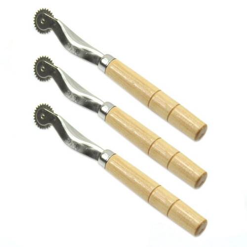3Pc Wood Handle Overneedle Wheel Leather Needle Spacing Paper Perforating Tool Roulette 2mm