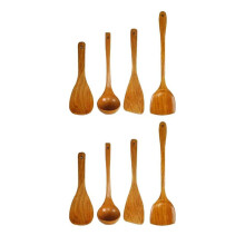 8Pcs Wooden Shovel Spoon Non Stick Wood Long Rice Spatula Kitchen Cooking Utensil Hand Stir Fry Tools Sets