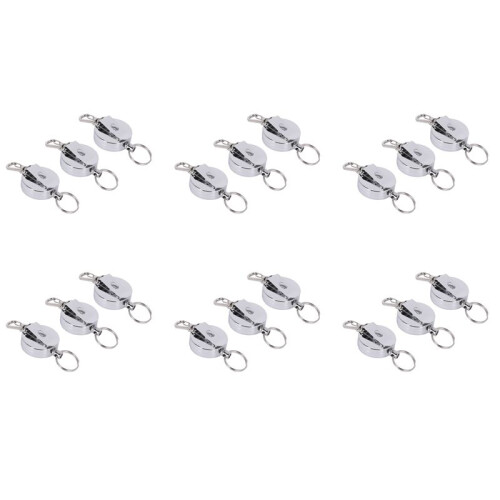 18 Pcs Stainless Silver Retractable Key Chain  Keyring Heavy Duty Steel 1