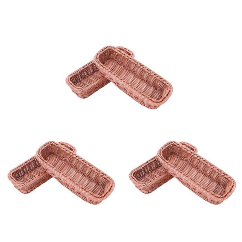 6pc Rattan Plastic Basket Cutlery Basket Rectangular Storage Box Cutlery Fork Chopsticks Bread Cake Fruit Storage