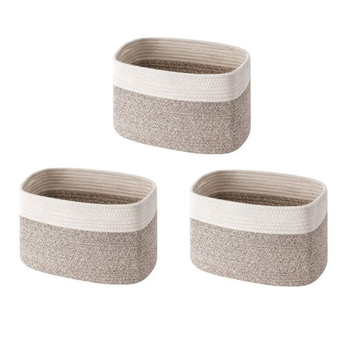 3X Cotton Rope Storage Baskets Bin Storage Square Organizer Foldable Decorative Woven Basket with Handles, C