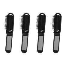 4X Portable Travel Folding Hair Brush with Mirror Compact Pocket Size Comb-Black