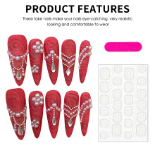 (L) Chinese Style Red Long Press on Nails Natural Unbreakable Nail Simple Wear for Women Nail Art Decoration