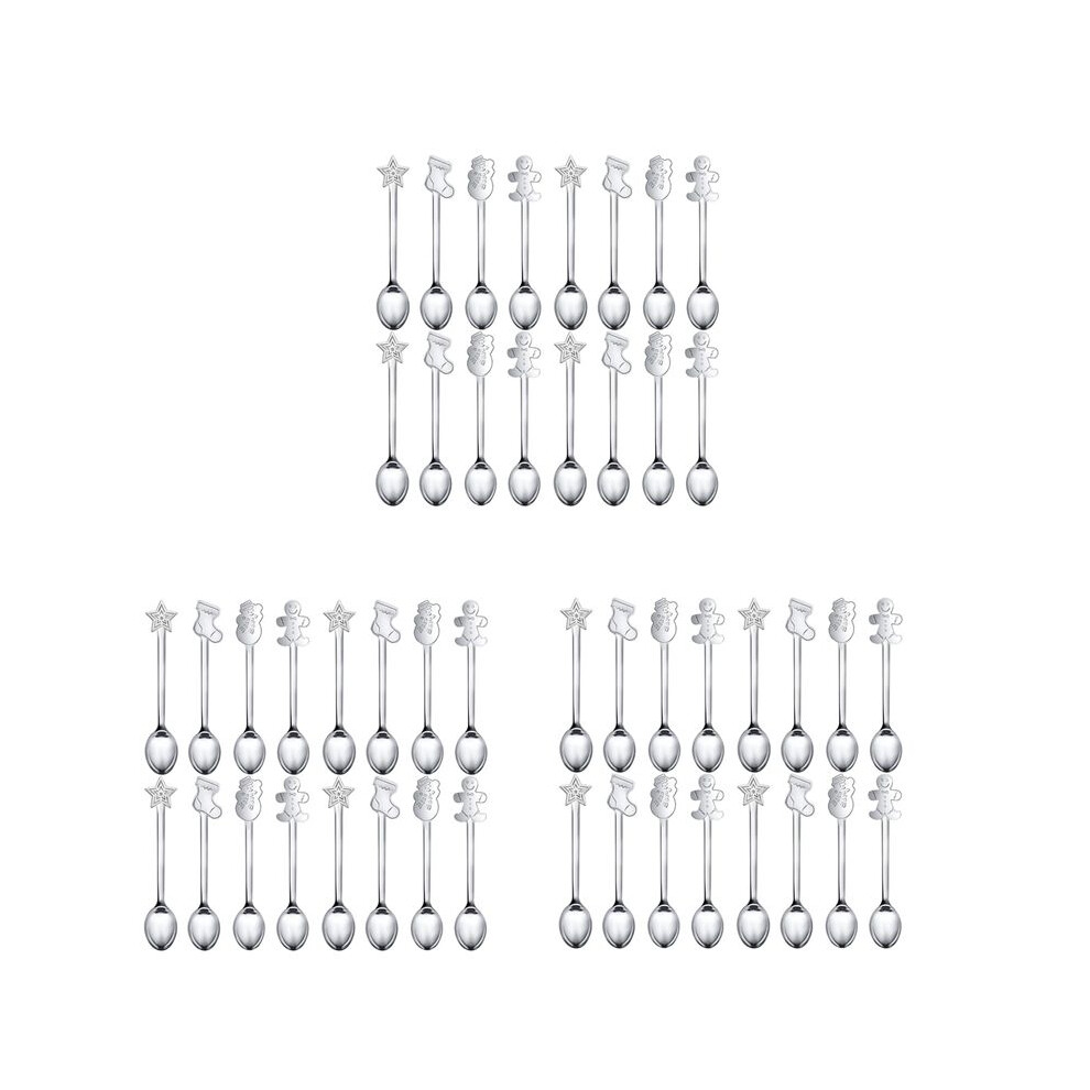 Semoic 48Pcs Christmas Decorations For Home Stainless Xmas Coffee Spoons Dessert Spoon Tableware Kitchen New Year Gifts Silver